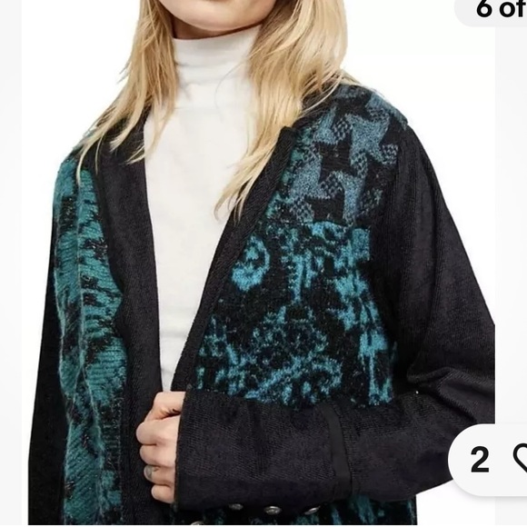 NWT🎁 Free People Better Together Blazer Women's Black & Teal Metallic Oversized - Picture 13 of 13